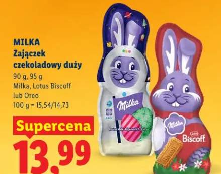Zającek czekoladowy duży Milka, Lotus Biscoff lub Oreo