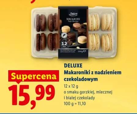 Makaroniki z nadzieniem czekoladowym o smaku gorzkiej, mlecznej i białej czekolady