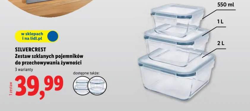 Zestaw szklanych pojemników do przechowywania żywności