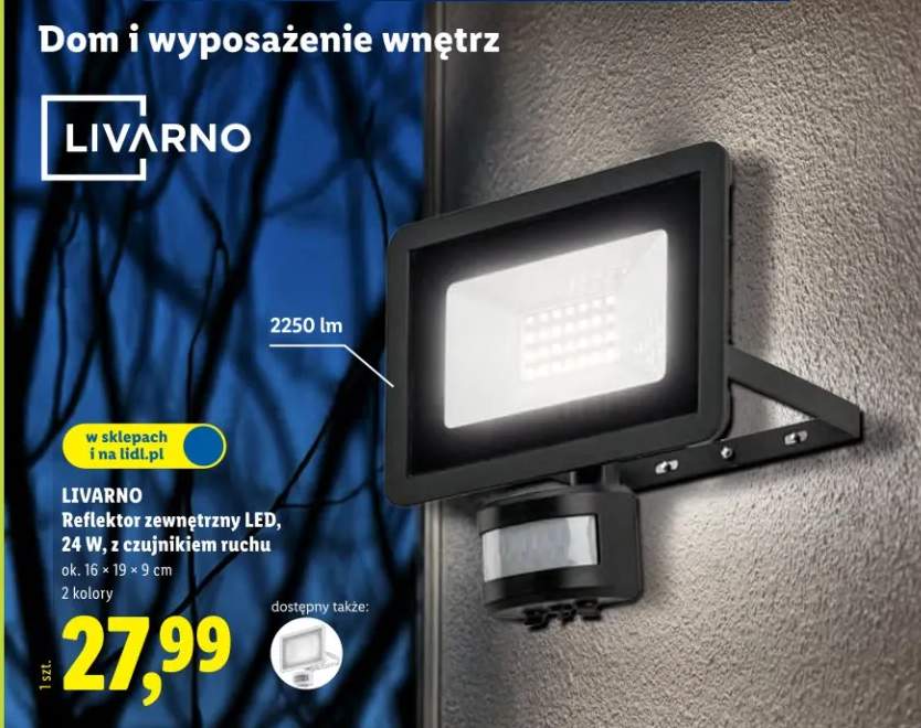 Reflektor zewnętrzny LED, 24 W, z czujnikiem ruchu
