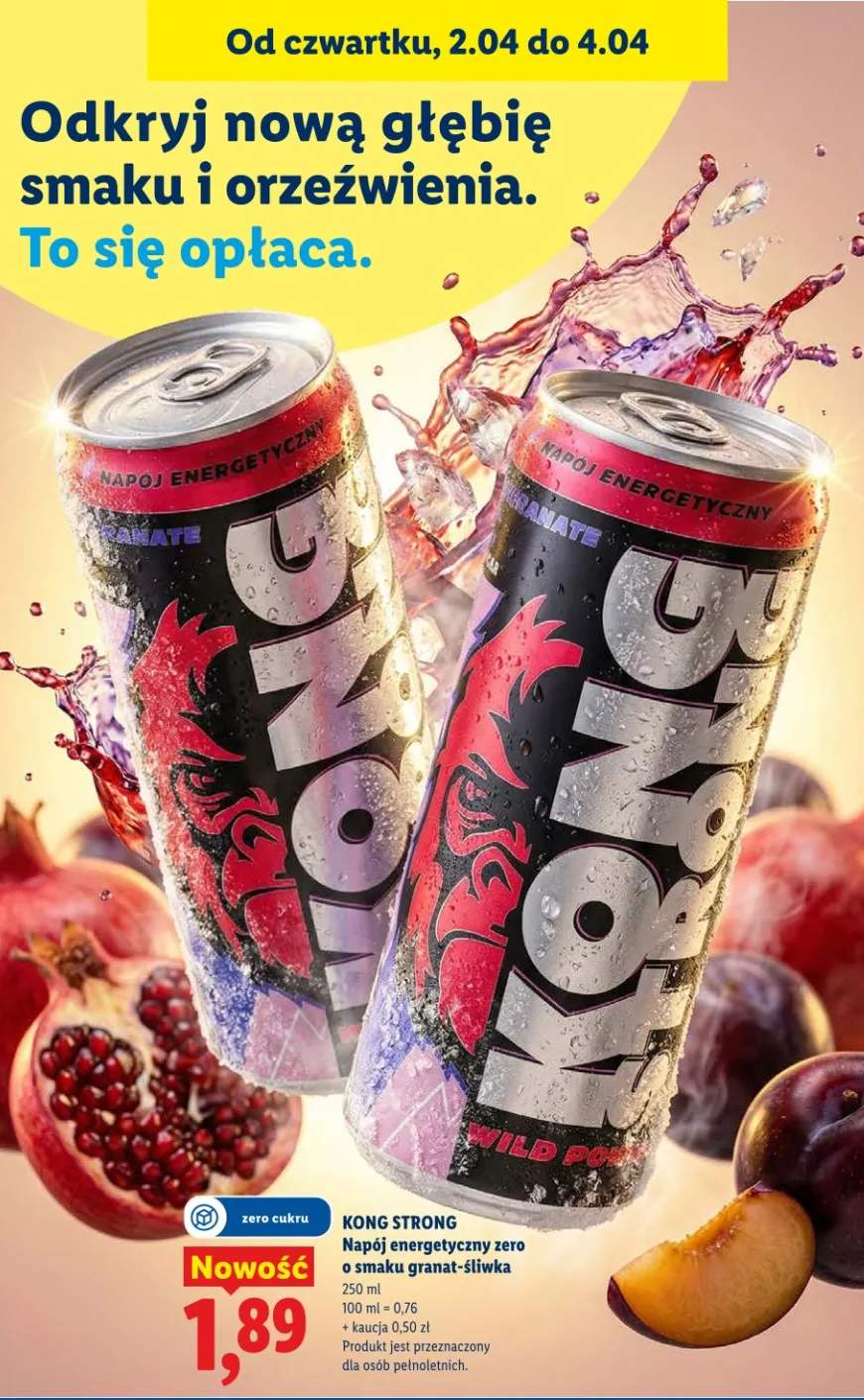 Napój energetyczny zero o smaku granat-śliwka