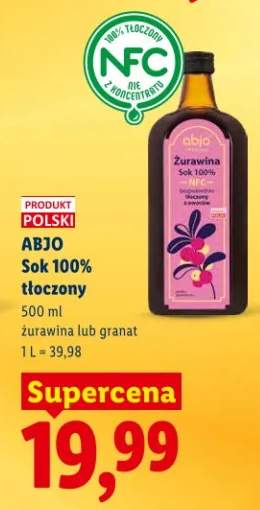 Sok 100% tłoczony żurawina lub granat