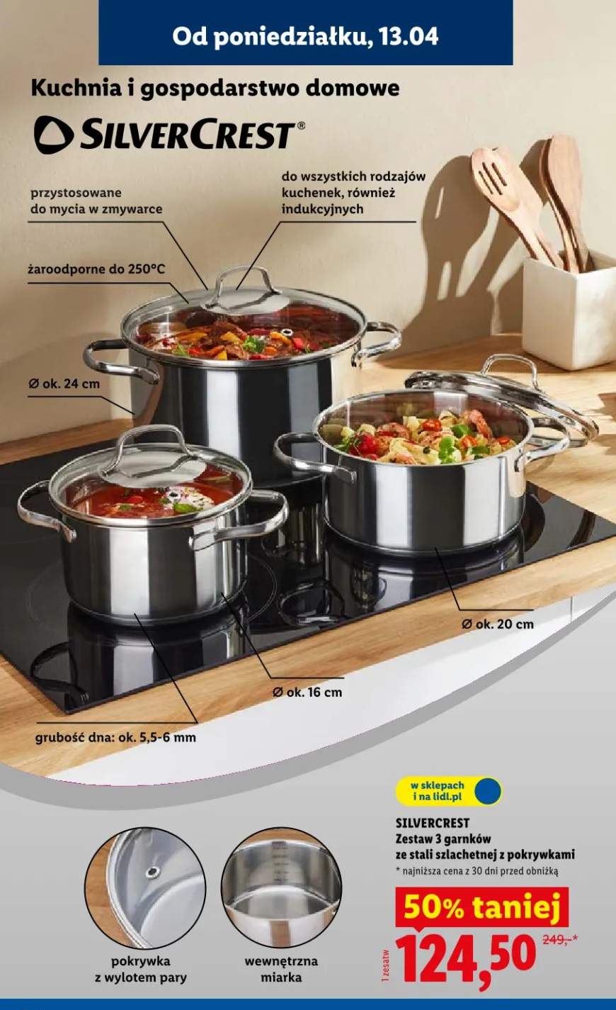 Zestaw 3 garnków ze stali szlachetnej z pokrywkami