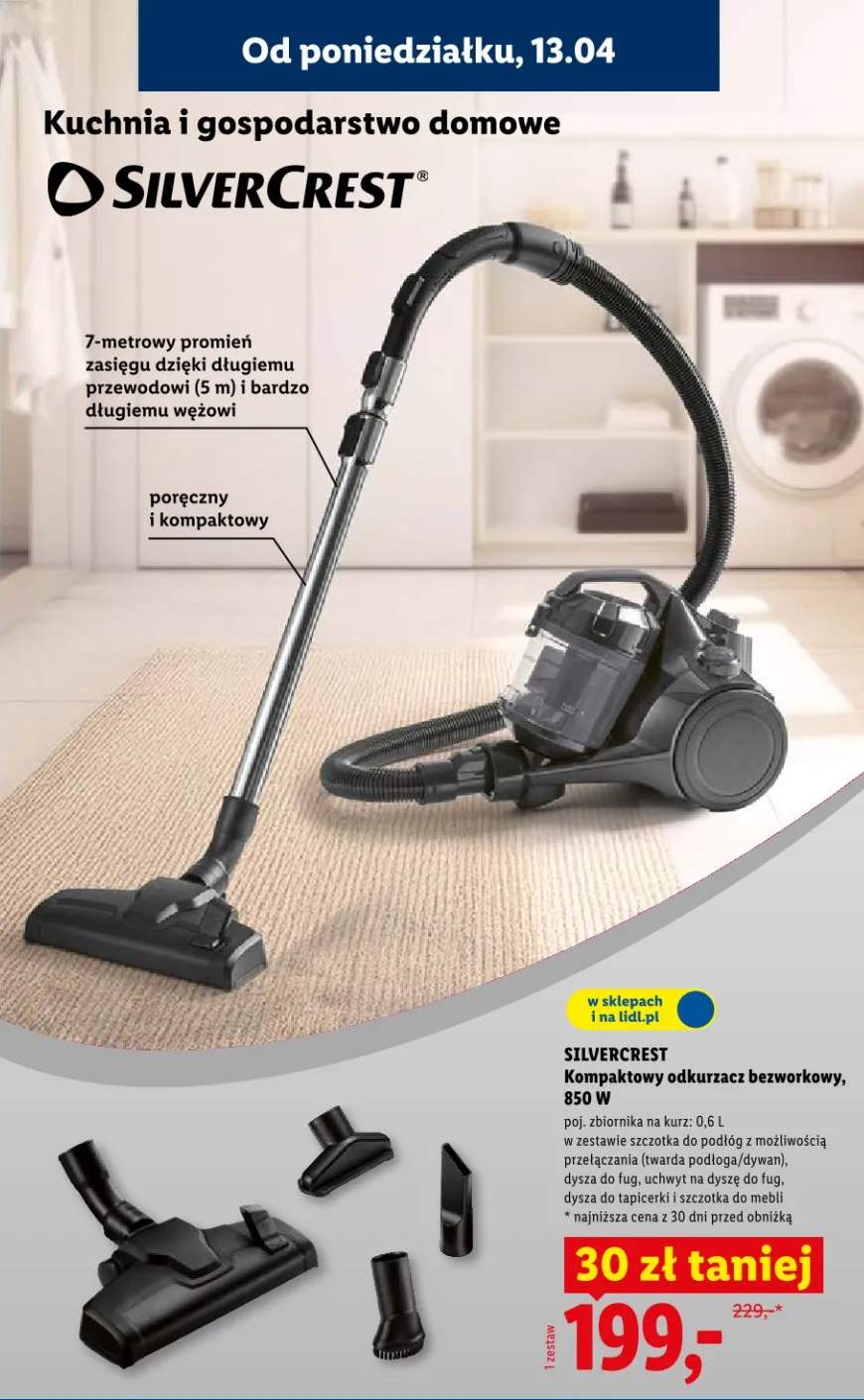 Kompaktowy odkurzacz bezworkowy, 850W