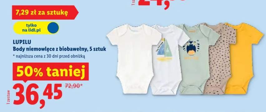 Body niemowlęce z biobawełny, 5 sztuk