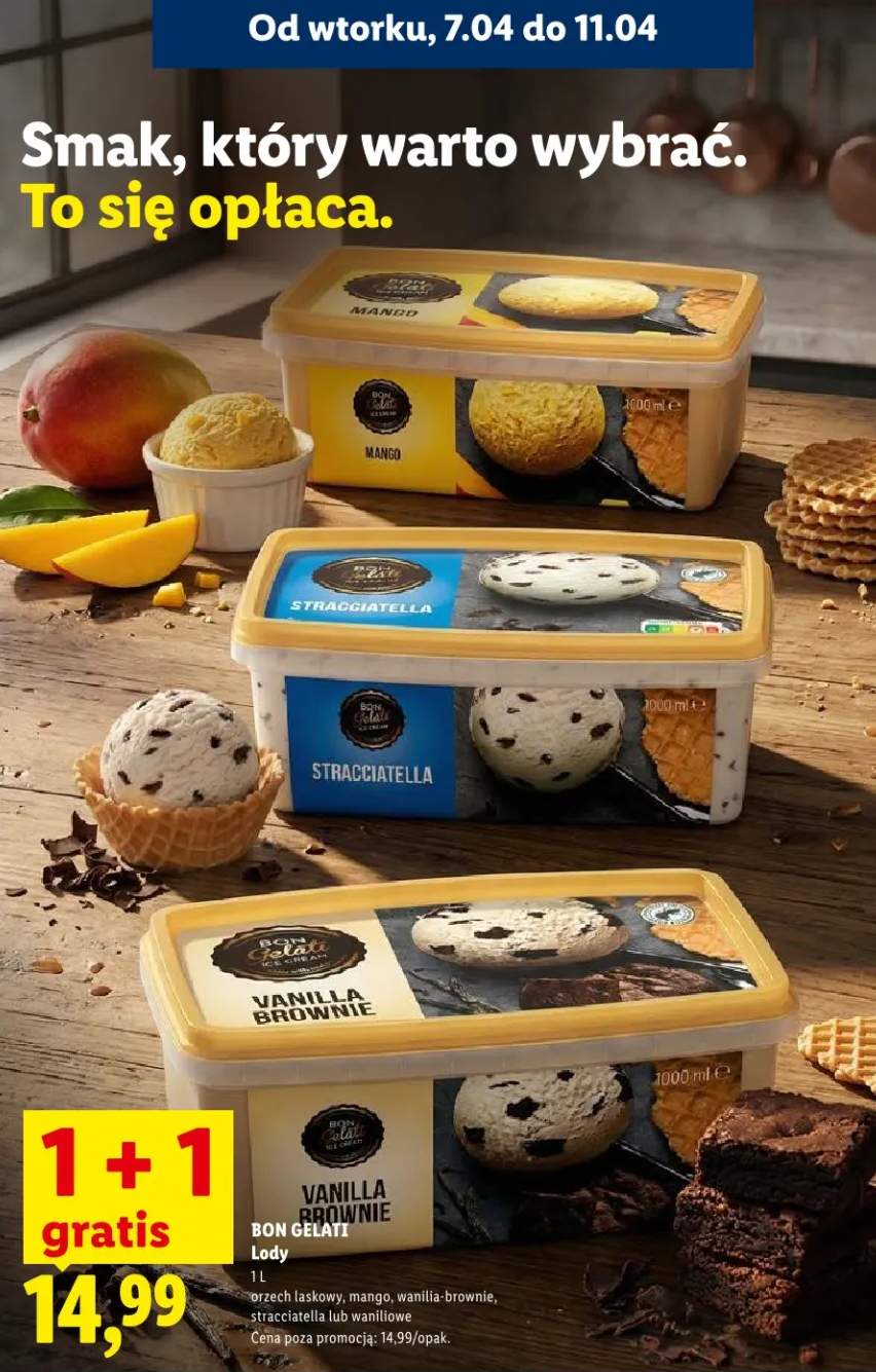 Lody laskowy, mango, wanilia-brownie, stracciatella lub waniliowe