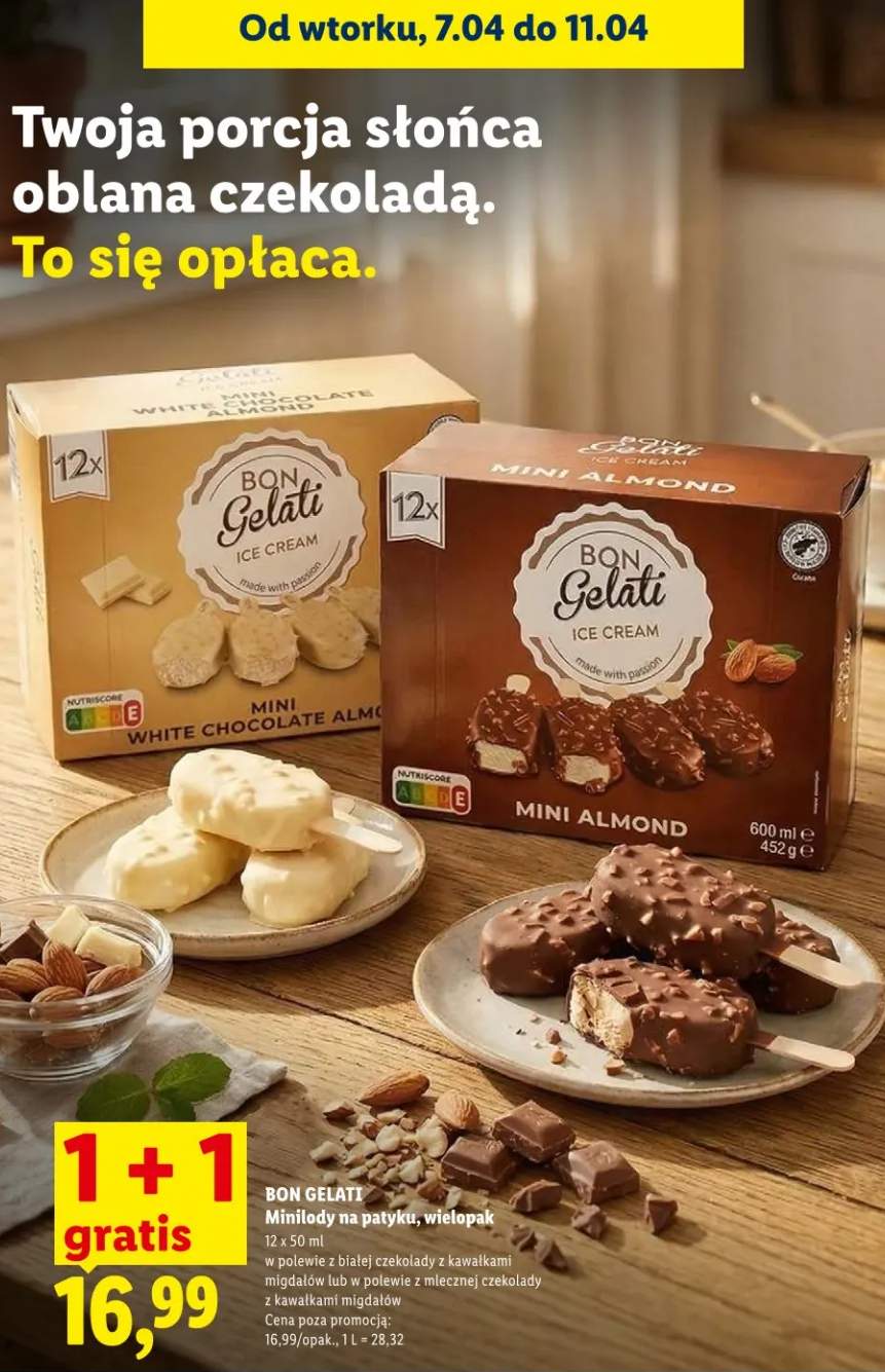 Lody minilody na patyki w polewie z mlecznej czekolady z kawałkami migdałów