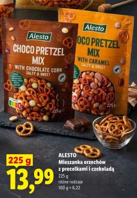 Mieszanka orzechów z precelkami i czekoladą