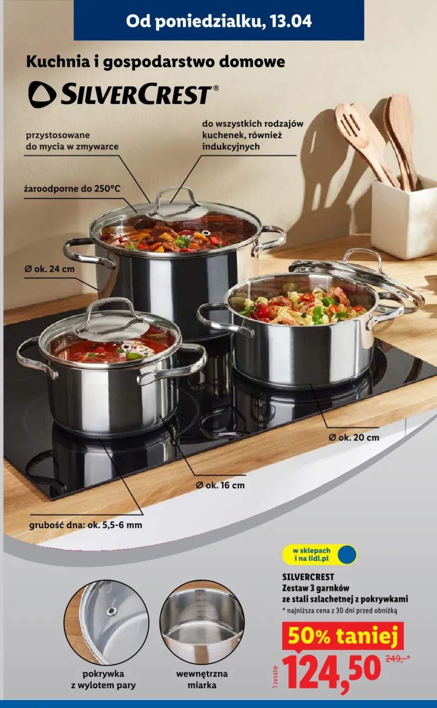 Zestaw 3 garnków ze stali szlachetnej z pokrywkami