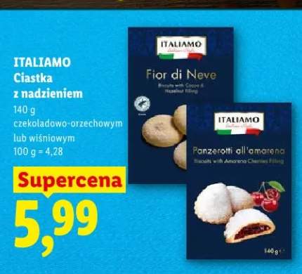 Ciastka z nadzieniem czekoladowo-orzechowym lub wiśniowym