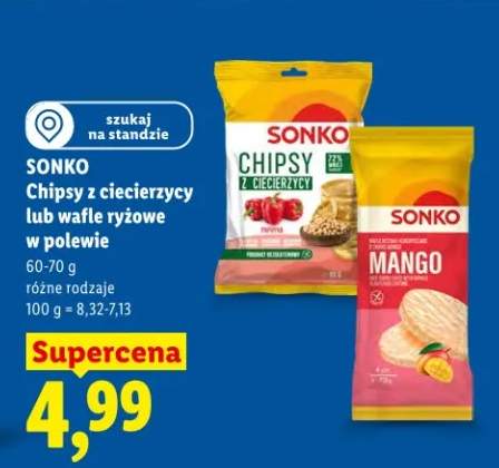 Chipsy z ciecierzycy lub wafle ryżowe w polewie różne rodzaje