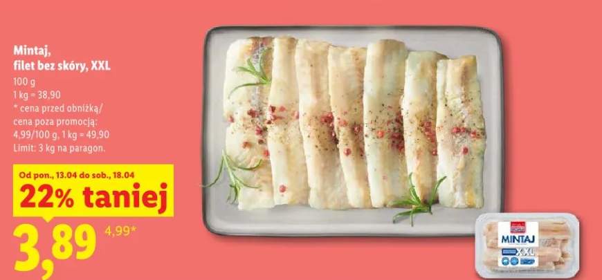 Mintaj filet bez skóry, XXL