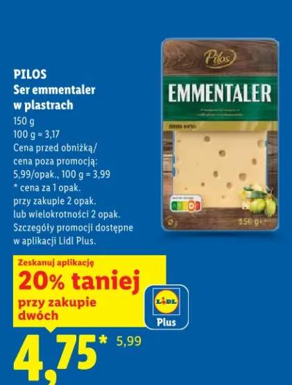 Ser emmentaler w plastrach