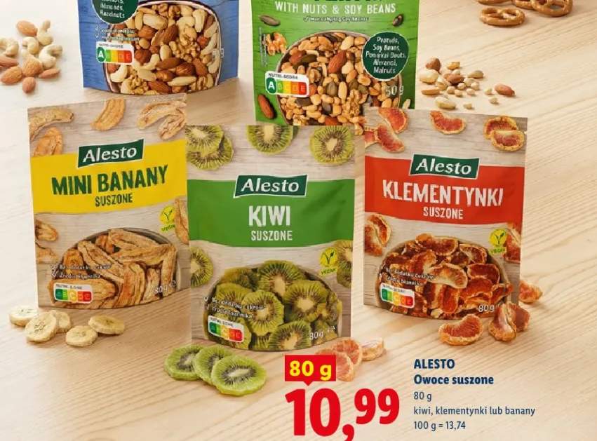 Owoce suszone kiwi, klementynki lub banany