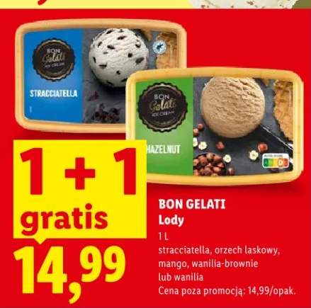 Lody stracciatella, orzech laskowy, mango, wanilia-brownie lub wanilia