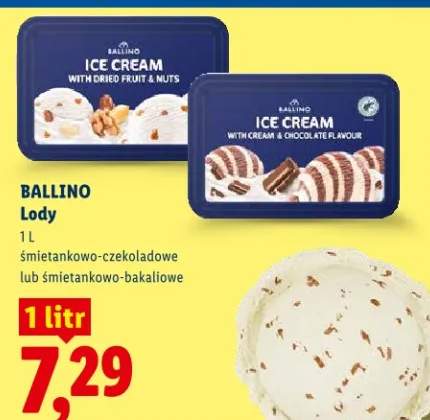 Lody śmietankowo-czekoladowe lub śmietankowo-bakaliowe