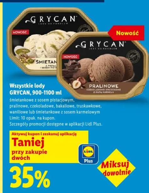 Lody śmietankowe z sosem pistacjowym, pralinowe, czekoladowe, bakaliowe, truskawkowe, waniliowe lub śmietankowe z sosem karmelowym