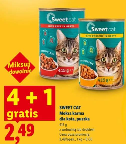 Mokra karma dla kota, puszka z wołowiną lub drobiem