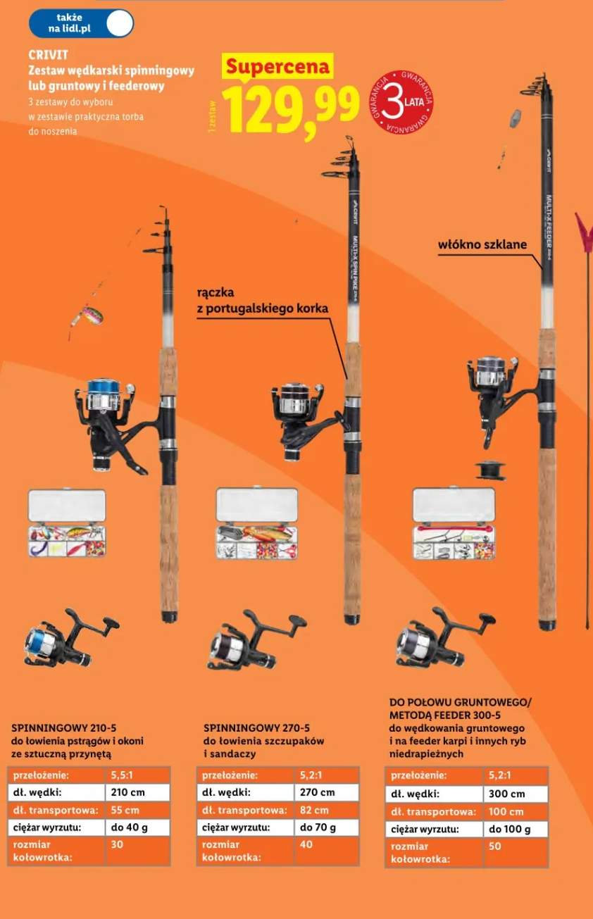 Zestaw wędkarski spinningowy lub gruntowy i feederowy