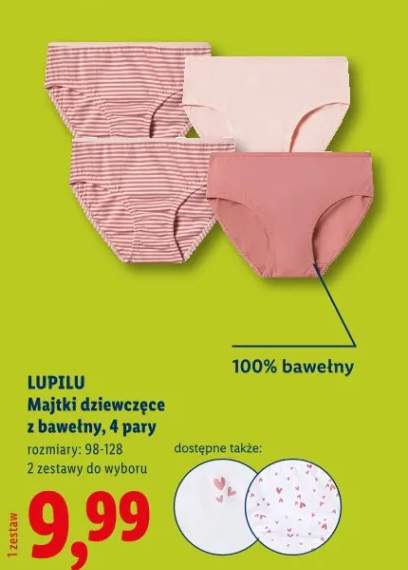 Majtki dziewczęce z bawełny, 4 pary