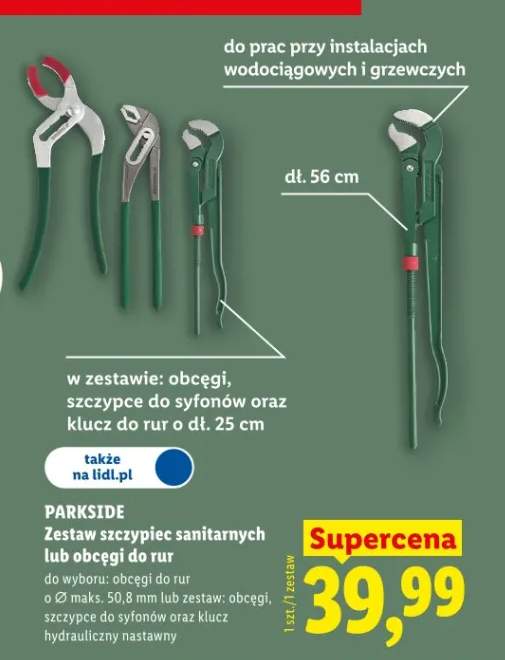 Zestaw szczypiec sanitarnych lub obcęgi do rur