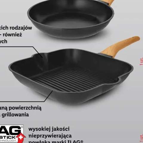 Patelnia z rowkowaną powierzchnią do efektu grillowania Ø 28 cm lub 27,3 × 27,3 cm