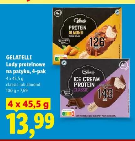 Lody proteinowe na patyku, 4-pak classic lub almond
