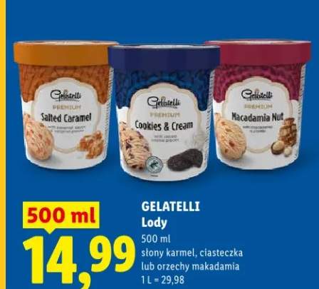 Lody słony karmel, ciasteczka lub orzechy makadamia