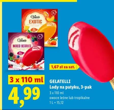 Lody na patyku, 3-pak owoce leśne lub tropikalne