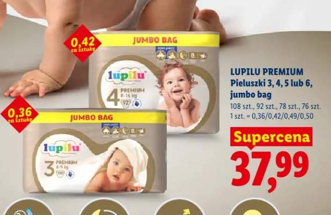 Pieluszki lupilu premium 3,4, 5 lub 6 jumbo bag