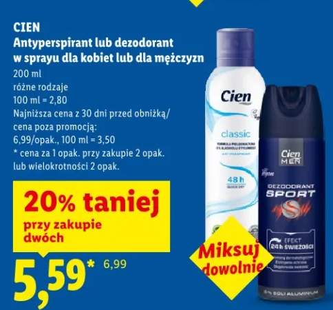 Antyperspirant lub dezodorant w sprayu dla kobiet lub dla mężczyzn cien
