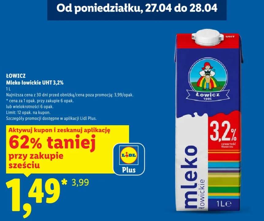 Mleko łowickie UHT 3,2% Łowicz