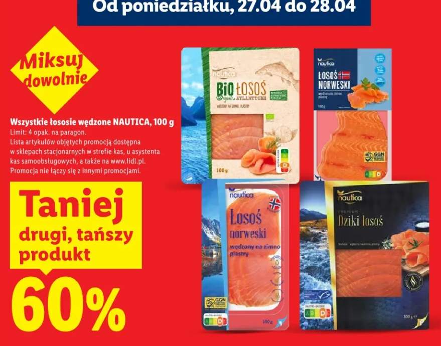 Łosoś norweski wędzony na zimno w plastrach Nautica