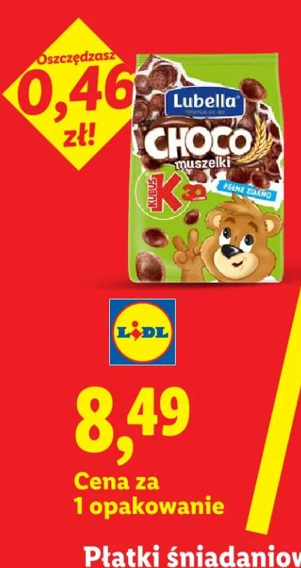 Płatki śniadaniowe Choco Muszelki Lubella Kubuś pełne ziarno