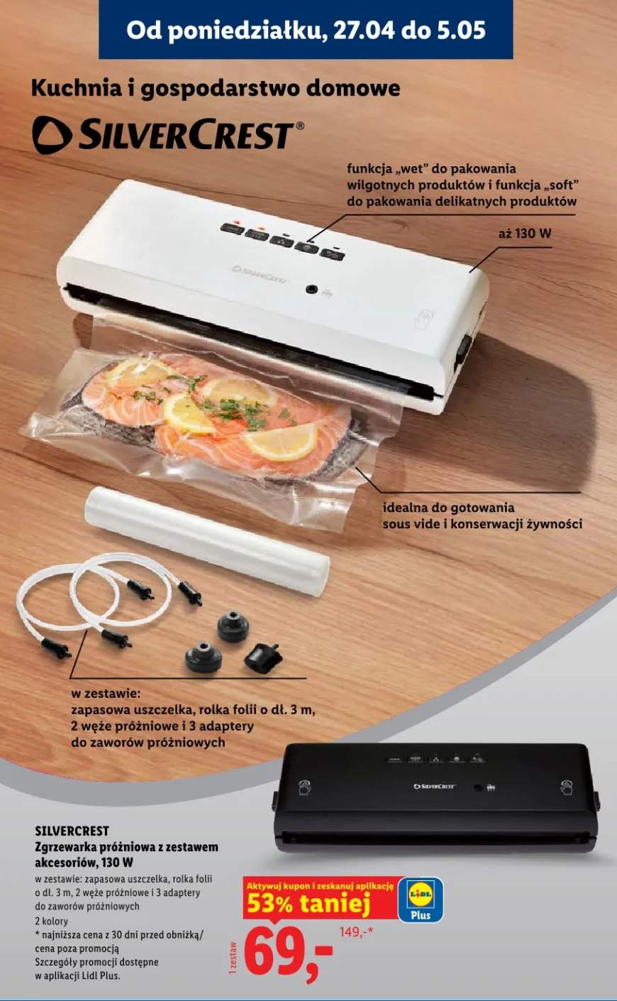 Zgrzewarka próżniowa SilverCrest z zestawem akcesoriów 130W