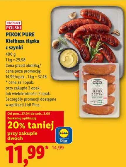 Kiełbasa śląska z szynki Pikok Pure