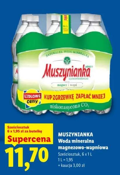 Woda mineralna magnezowo-wapniowa niskonasycona Muszynianka sześciosztuk