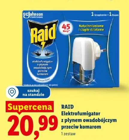 Elektrofumigator z płynem owadobójczym przeciw komarom Raid