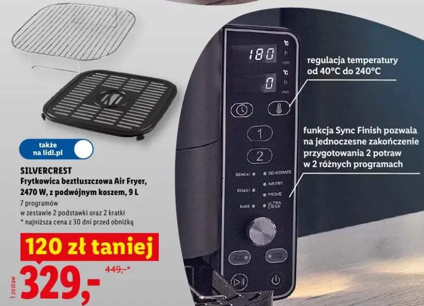 Frytkownica beztłuszczowa Air Fryer Silvercrest 2470W z podwójnym koszem 9l