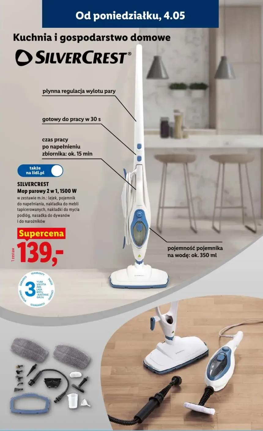 Mop parowy 2w1 SilverCrest 1500W