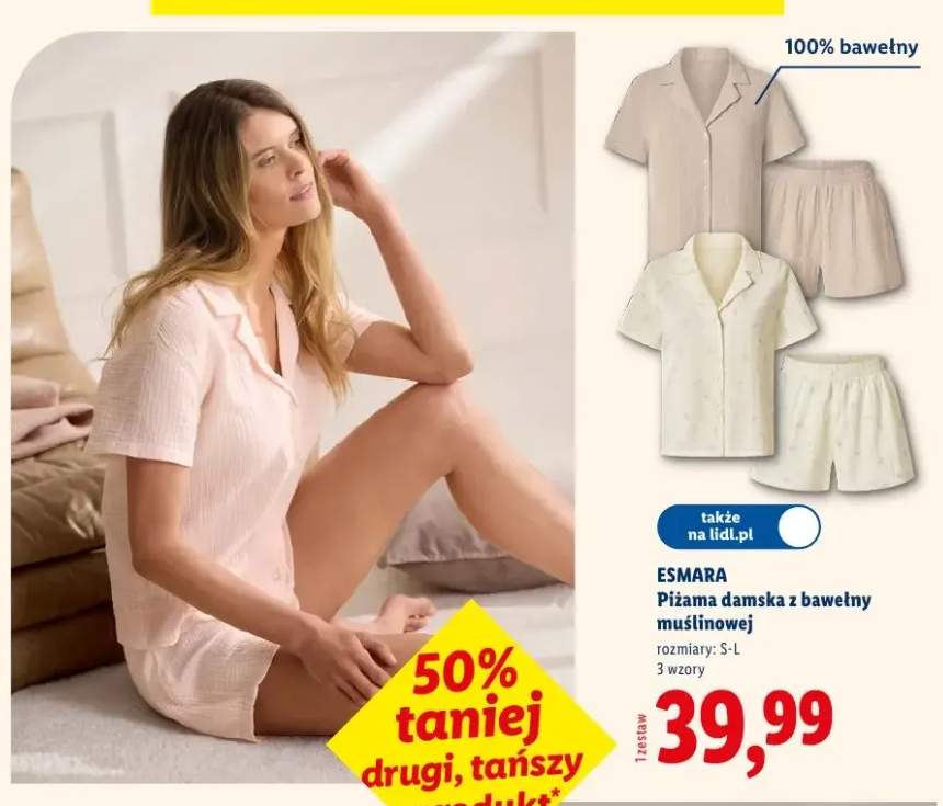 Piżama damska z bawełny muślinowej Esmara