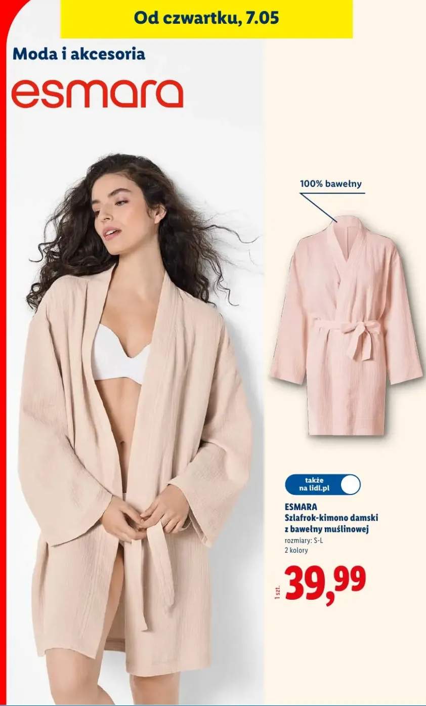 Szlafrok-kimono damski z bawełny muślinowej Esmara