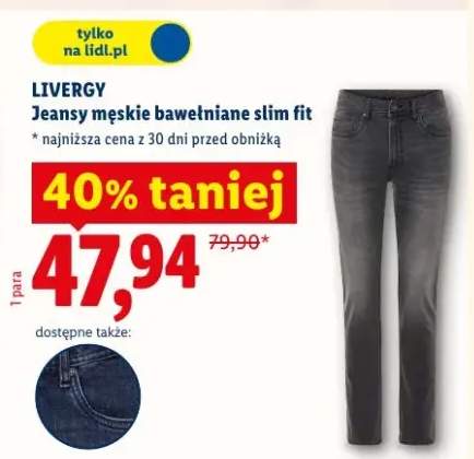 Jeansy męskie bawełniane slim fit Livergy