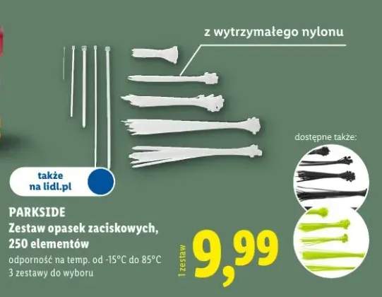 Zestaw opasek zaciskowych 250 elementów Parkside