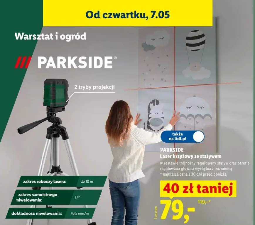 Laser krzyżowy ze statywem Parkside