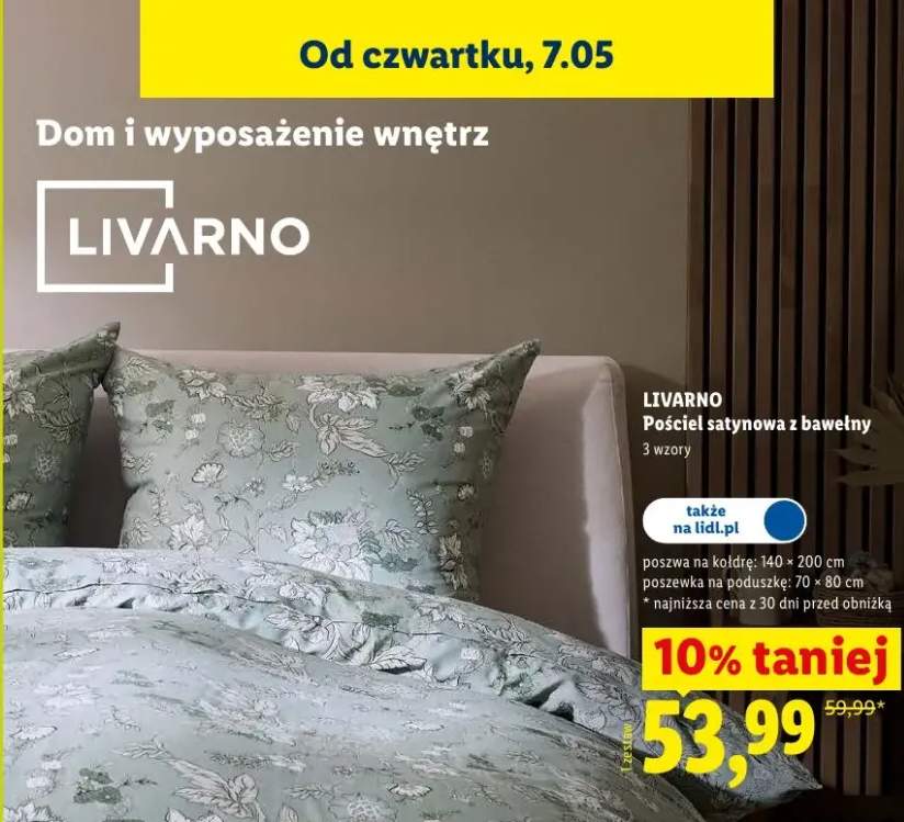 Pościel satynowa z bawełny Livarno 140x200cm