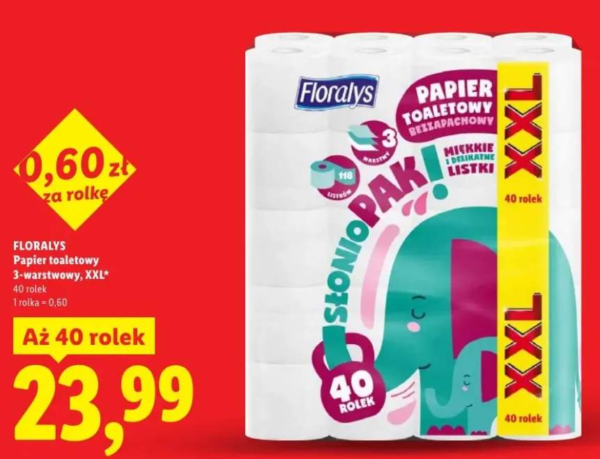 Papier toaletowy bezzapachowy 3-warstwowy XXL Floralys