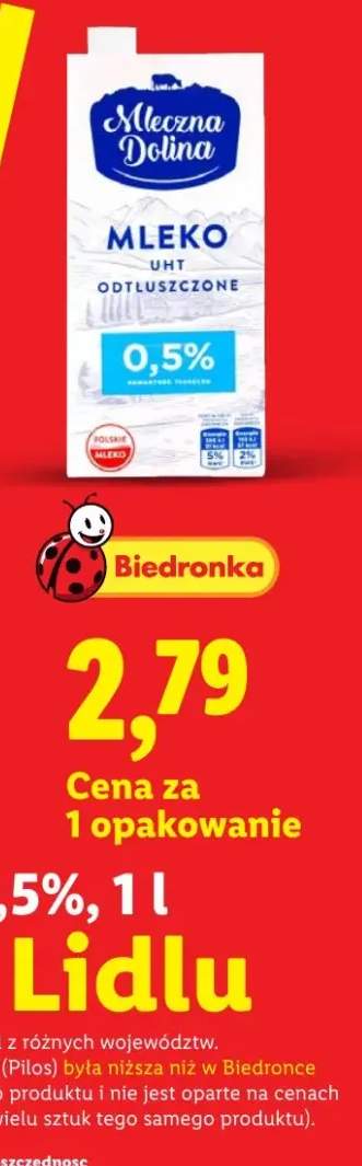 Mleko UHT odtłuszczone Mleczna Dolina 0,5%