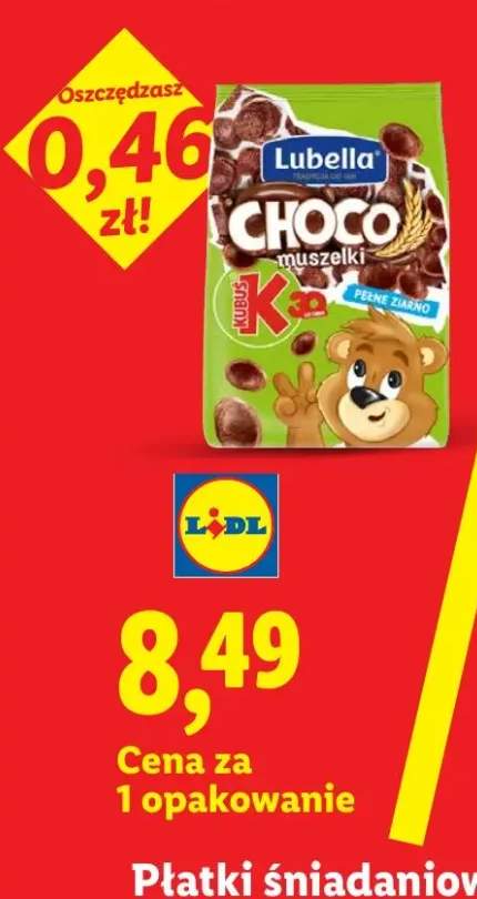 Płatki śniadaniowe Choco Muszelki Lubella Kubuś