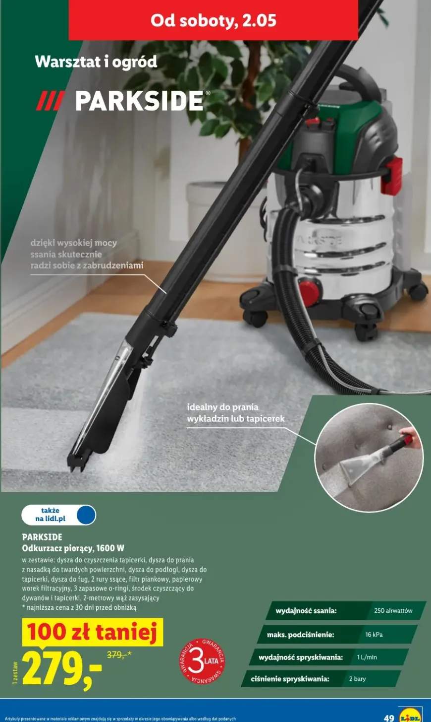 Odkurzacz piorący Parkside 1600W